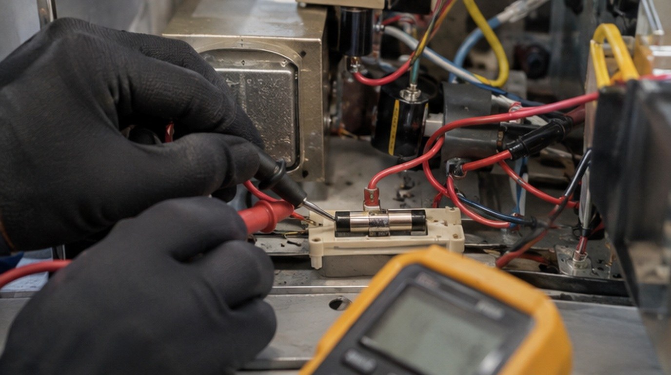 Conserto de micro-ondas em Santos‑SP: teste do fusível e do diodo de alta tensão