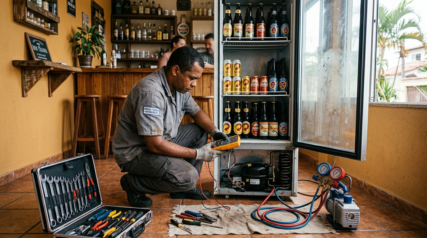 Substituição do termostato de uma cervejeira no Valongo, Santos‑SP